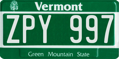 VT license plate ZPY997