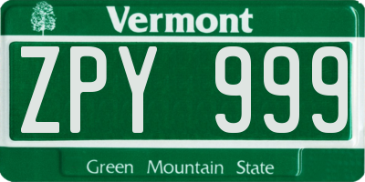 VT license plate ZPY999