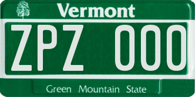 VT license plate ZPZ000