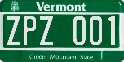 VT license plate ZPZ001