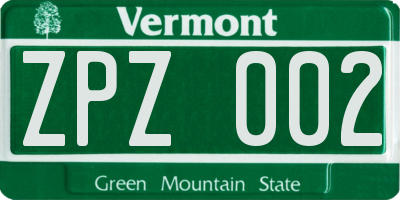 VT license plate ZPZ002