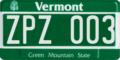 VT license plate ZPZ003