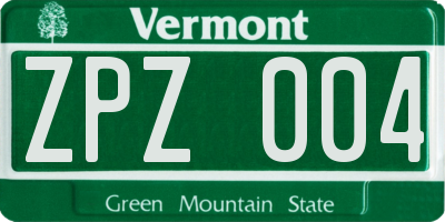 VT license plate ZPZ004