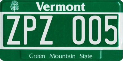 VT license plate ZPZ005