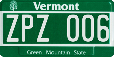 VT license plate ZPZ006