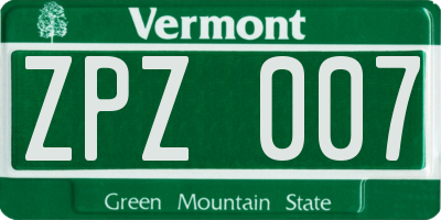 VT license plate ZPZ007