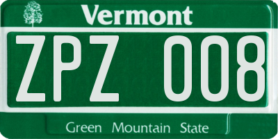 VT license plate ZPZ008