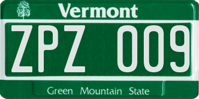 VT license plate ZPZ009