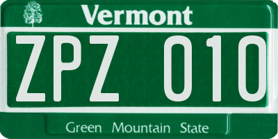VT license plate ZPZ010