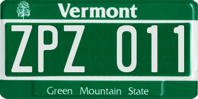 VT license plate ZPZ011