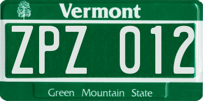 VT license plate ZPZ012