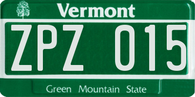 VT license plate ZPZ015