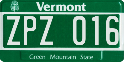 VT license plate ZPZ016