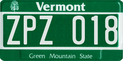 VT license plate ZPZ018