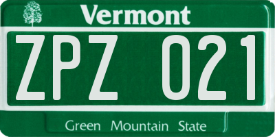 VT license plate ZPZ021