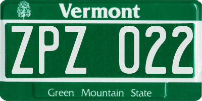 VT license plate ZPZ022