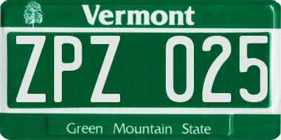 VT license plate ZPZ025
