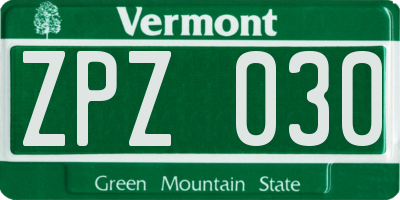 VT license plate ZPZ030