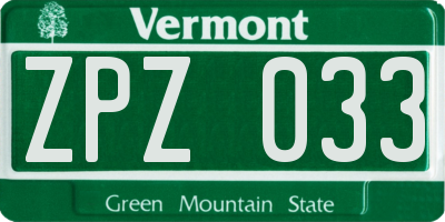 VT license plate ZPZ033