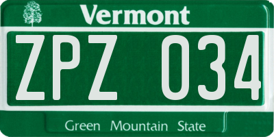VT license plate ZPZ034