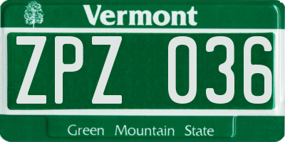 VT license plate ZPZ036
