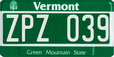 VT license plate ZPZ039