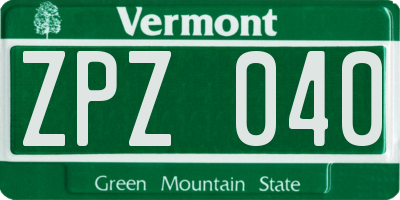 VT license plate ZPZ040
