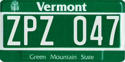 VT license plate ZPZ047