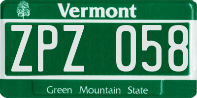 VT license plate ZPZ058