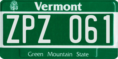 VT license plate ZPZ061