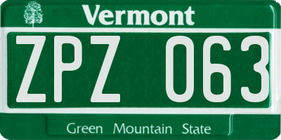 VT license plate ZPZ063