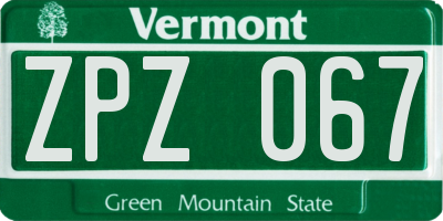 VT license plate ZPZ067