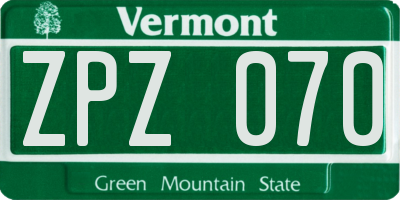 VT license plate ZPZ070