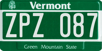 VT license plate ZPZ087