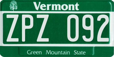 VT license plate ZPZ092