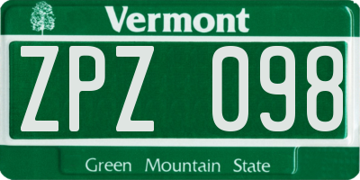 VT license plate ZPZ098