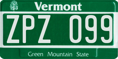 VT license plate ZPZ099