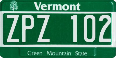 VT license plate ZPZ102