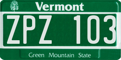 VT license plate ZPZ103