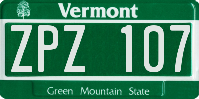 VT license plate ZPZ107
