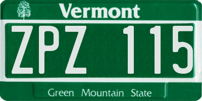 VT license plate ZPZ115