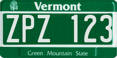 VT license plate ZPZ123