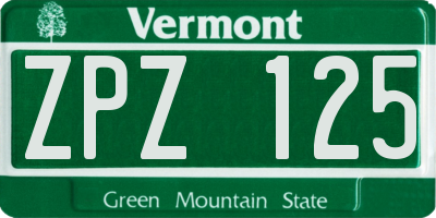VT license plate ZPZ125
