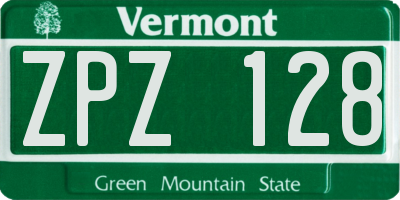 VT license plate ZPZ128