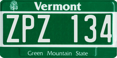 VT license plate ZPZ134