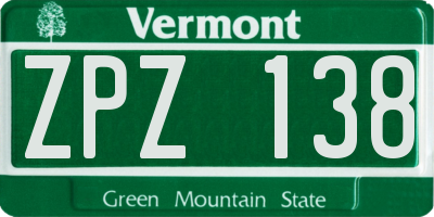 VT license plate ZPZ138