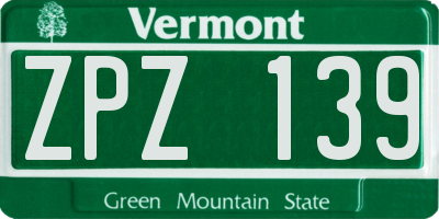 VT license plate ZPZ139
