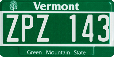 VT license plate ZPZ143