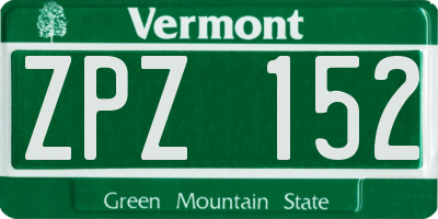 VT license plate ZPZ152