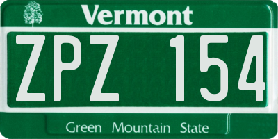 VT license plate ZPZ154